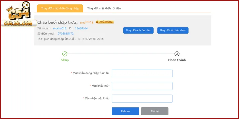 Cách thay đổi mật khẩu đăng nhập C54 định kỳ